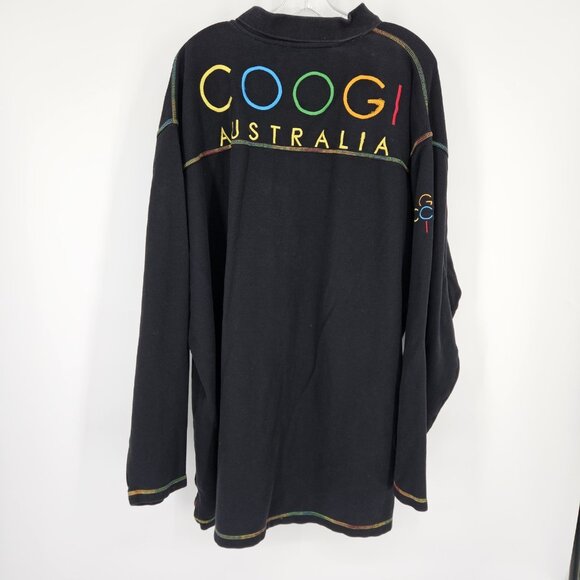 Coogi Shirt Mens 4XL Black Australia Embroidered Long Sleeve Polo Colorful Trim - Picture 2 of 13